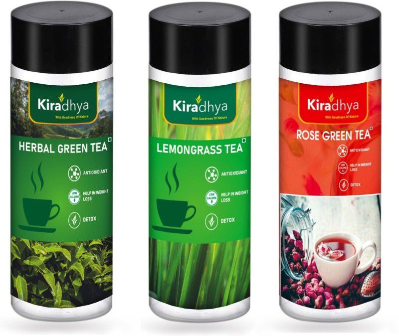 Kiradhya Trading HERBAL GREEN TEA + LEMONGRASS TEA + ROSE GREEN TEA 3X75 G COMBO Rose Green Tea Plastic Bottle  (3 x 75 g)
