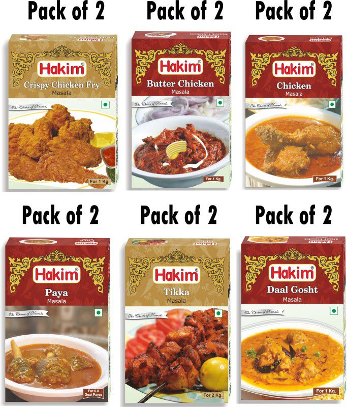 HAKIM Authentic Mughlai Daal Gosht Masala, CRP. Chicken Fry Masala, Butter Chicken Masala, Chicken Masala, Paya Masala, Tikka Masala (Combo of 12)  (12 x 50 g)