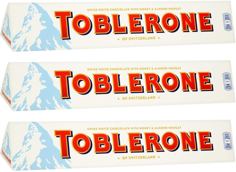 Toblerone SWISS WHITE CHOCOLATE (3 x 100 gm) WITH HONEY & ALMOND NOUGAT Bars  (3 x 100 g)