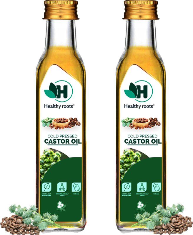 Healthy Roots Cold Pressed Castor Oil (2x250ml) Pack of 2- 500ml | Wood Pressed | Natural | Castor Oil Glass Bottle  (2 x 250 ml)