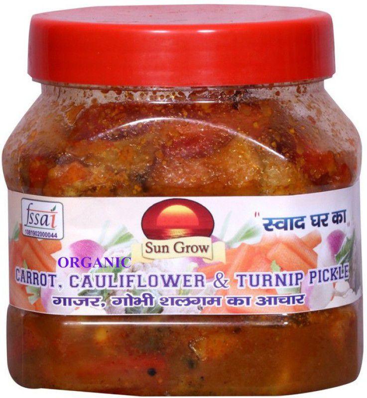 Sun Grow Homemade Gobhi Gajar Shalgam Pickle Traditional Punjabi Flavor Organic Carrot Cauliflower & Turnip Pickle (Real Taste of Punjabi Pickle) 500gm Carrot, Cauliflower, Mixed Pickle  (500 g)