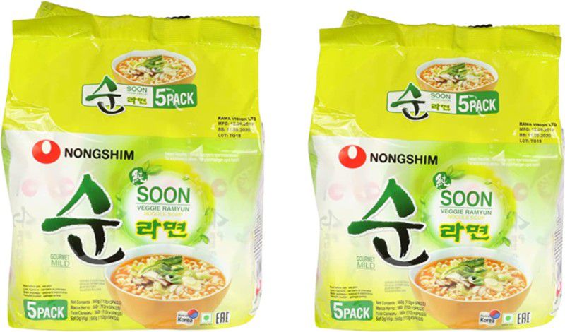 Nongshim Soon Veggie Ramyun Noodles Soup 560gm Pack of 2 Instant Noodles Vegetarian  (2 x 560 g)