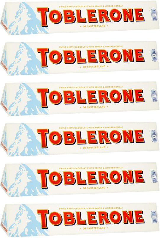 Toblerone SWISS WHITE CHOCOLATE (6 x 100 gm) WITH HONEY & ALMOND NOUGAT Bars  (6 x 100 g)