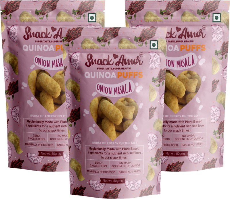 Snack Amor Quinoa Puffs Flavors of Onion Masala 100% Roasted & Healthy Snack, No Maida, Rich in Protein, 100% Vegetarian Product ( Pack of 3, 50 G Each Pack ) Quinoa  (150 g, Pack of 3)
