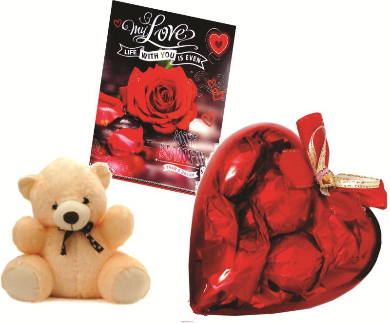 Skylofts Cute Acrylic Heart Chocolate Gift Pack With A Cute Teddy And Love Card Combo  (60gms)