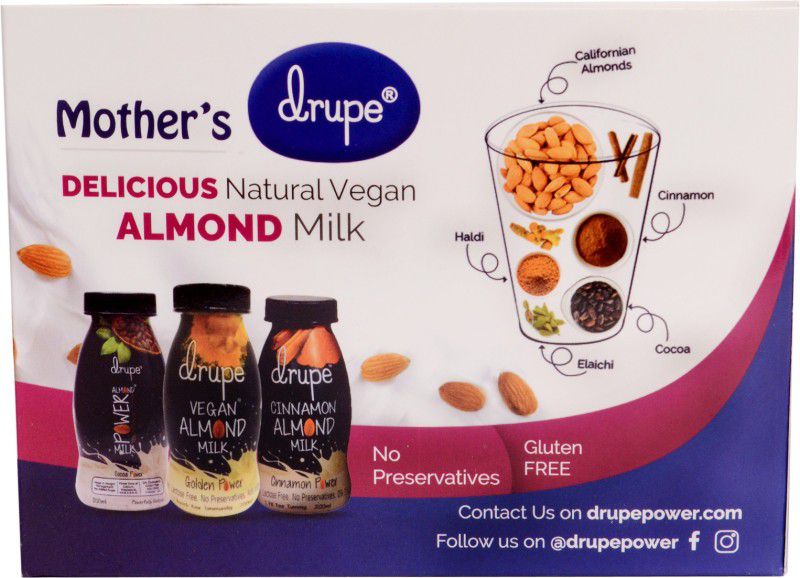 DRUPE Almond Milk Pack Of 3  (Cocoa, Cinnamon, Turmeric, 3 x 200 ml)