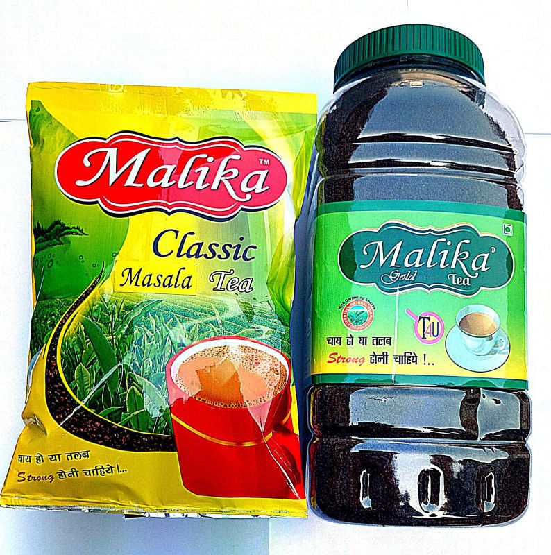 Malika COMBO PACK ( Malika gold tea 1000 gm Jar & Classic Masala Tea 250 gm pouch) Black Tea Mason Jar  (2 x 625 g)