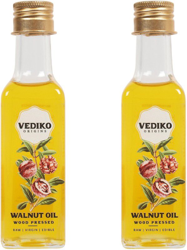 Vediko Origins Raw Wood Pressed Walnut Oil ( Pack of 2 - 100 ml each ) | | Pure Virgin Edible Walnut Oil Glass Bottle  (2 x 100 ml)