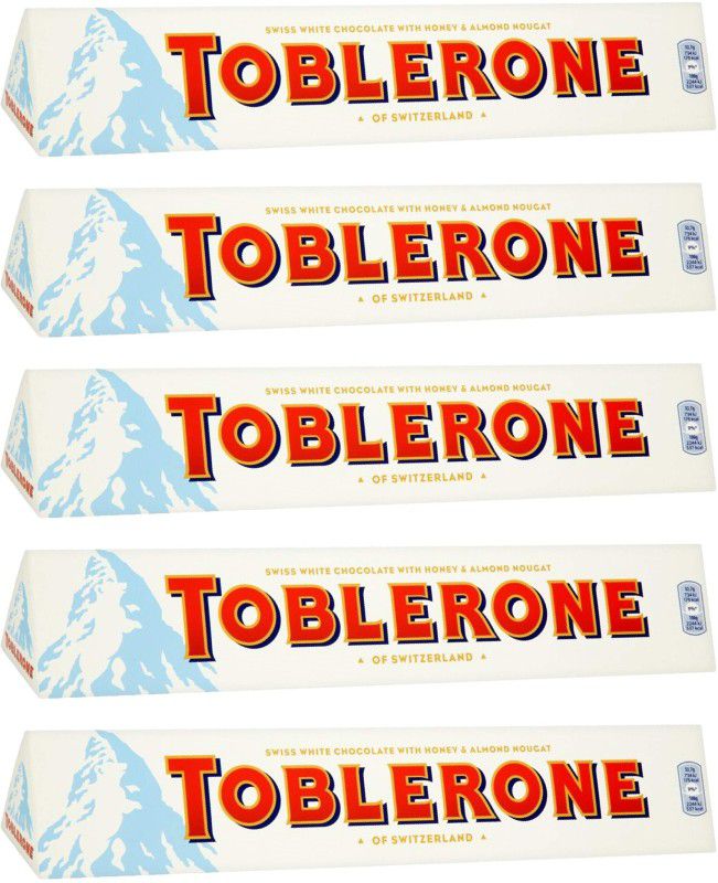 Toblerone SWISS WHITE CHOCOLATE (5 x 100 gm) WITH HONEY & ALMOND NOUGAT Bars  (5 x 100 g)