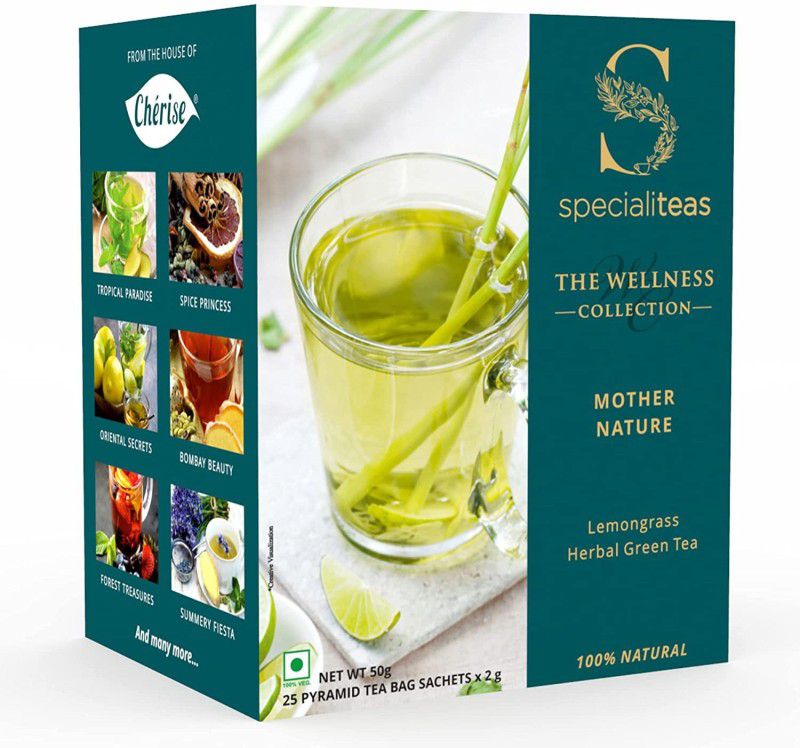Cherise Specialiteas Mother Nature Lemongrass Herbal Green Tea (2 g x 25 Pyramid Tea Bags) Lemon Grass Green Tea Box  (50 g)