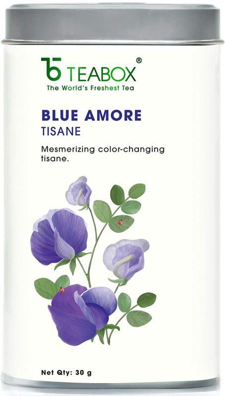 Teabox Exotic Blue Amore (Blue Pea / Aparajita) Tea, 100% Natural Anti-Oxidant Butterfly Pea Flower Tisane Jar, 30 grams Herbal Infusion Tea Tin  (30 g)