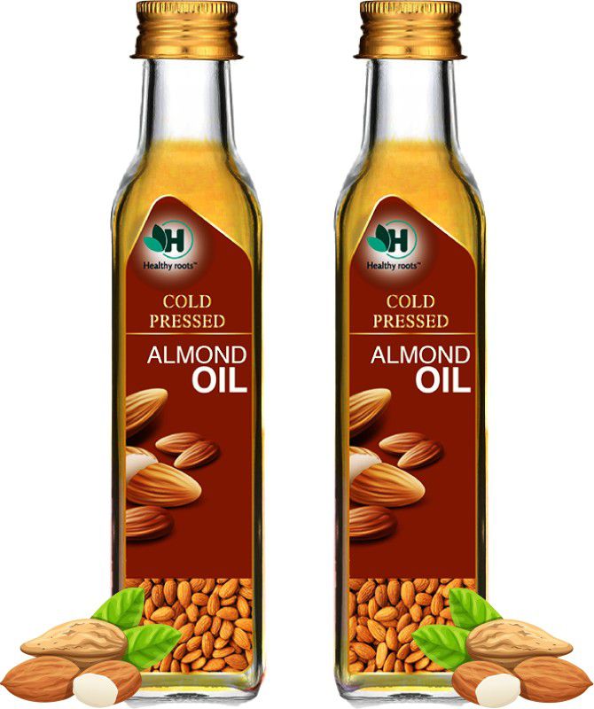 Healthy Roots 100% Pure Cold Pressed Almond Oil for Hair and Skin, ( 2x100ml) 200ml (Virgin) Almond Oil Glass Bottle  (2 x 100 ml)