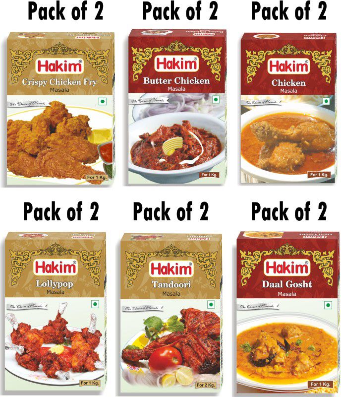 HAKIM Authentic Mughlai Lollypop Masala, Tandoori Masala, Daal Gosht Masala, CRP. Chicken Fry Masala, Butter Chicken Masala, Chicken Masala (Combo of 12)  (12 x 54.17 g)