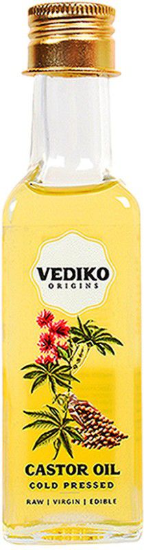 Vediko Origins Raw Cold Pressed Castor Oil Edible Virgin Oil for cooking, skin care, Anti aging Castor Oil Glass Bottle  (100 ml)