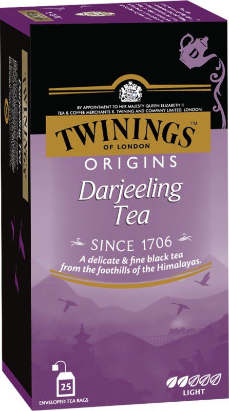 TWININGS Darjeeling Tea, Light Strength, Delicate and Subtle Black Tea Bags Box  (25 Bags)
