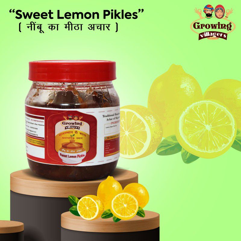 Growing Villagers Sweet Lemon Pickle Homemade Traditional Marwadi Meetha Nimbu Ka Achar Lemon Pickle  (500 g)