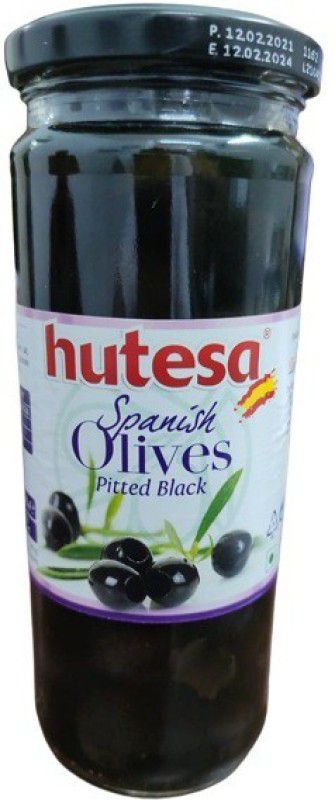 hutesa Spanish Olives Pitted Black Imported 450gms Olives  (450 g)
