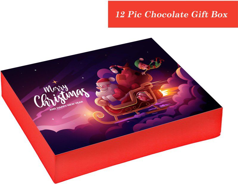 Chocoloony Chocolate Merry Christmas and Happy New Year Gift Box, 12 Pcs Milk Chocolate INA-CH810 Bars  (12 Units)