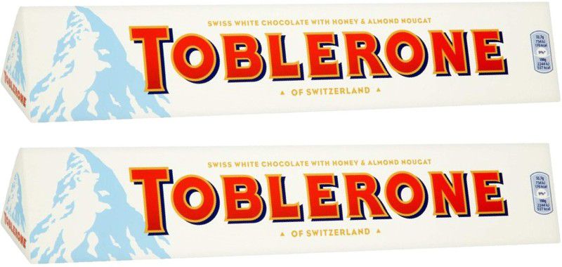 Toblerone SWISS WHITE CHOCOLATE (2 x 100 gm) WITH HONEY & ALMOND NOUGAT Bars  (2 x 100 g)