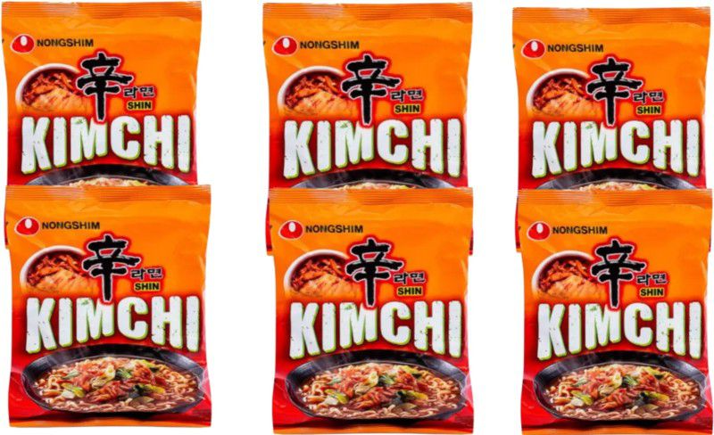 Nongshim Shim Ramyun Kimchi 720gm Pack of 6 Instant Noodles Vegetarian  (6 x 120 g)