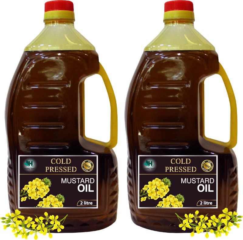 Healthy Roots Cold Pressed Mustard Oil (2x2L) - Pack of 2- (Ghani) - 4 Litre Wood Pressed Oil Mustard Oil Plastic Bottle  (2 x 2 L)