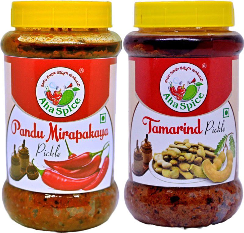 AHA RED CHILLY Pickle 500Grams and TAMARIND Pickle 500Grams, Tasty ANDHRA Red Chilli, Tamarind Pickle  (2 x 500 g)