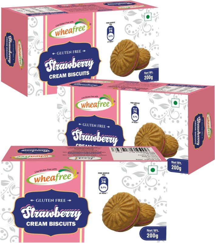 wheafree Gluten free Strawberry Cream Biscuits Pack of 3 Cream Filled  (600 g, Pack of 3)