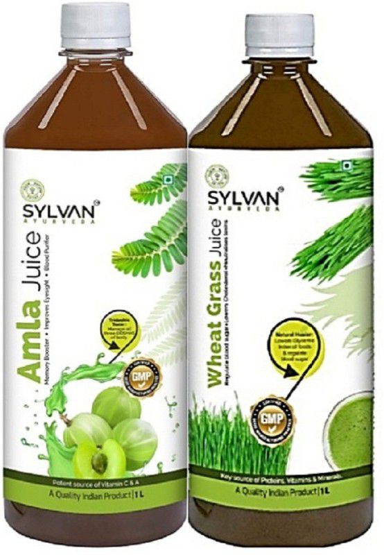 SYLVAN AYURVEDA SYLVAN AMLA JUICE 1L & WHEAT GRASS JUICE 1L | PACK OF 2  (2 x 975 ml)