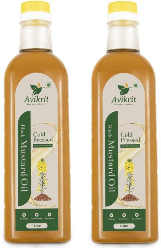 Avikrit Cold Presses Black Mustard Oil Pack of 2 Mustard Oil PET Bottle  (2 x 1000 ml)