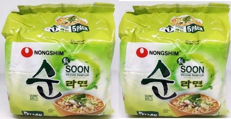Nongshim Soon Veggie Ramyun, (10 x 112 g) Imported (Pack Of 5) Hakka Noodles Vegetarian  (10 x 112 g)