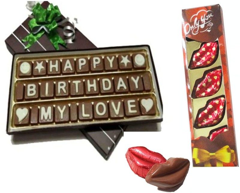 FabBites Happy Birthday My Love Message with Kissing Lips Chocolates Bars  (2 x 1 Units)