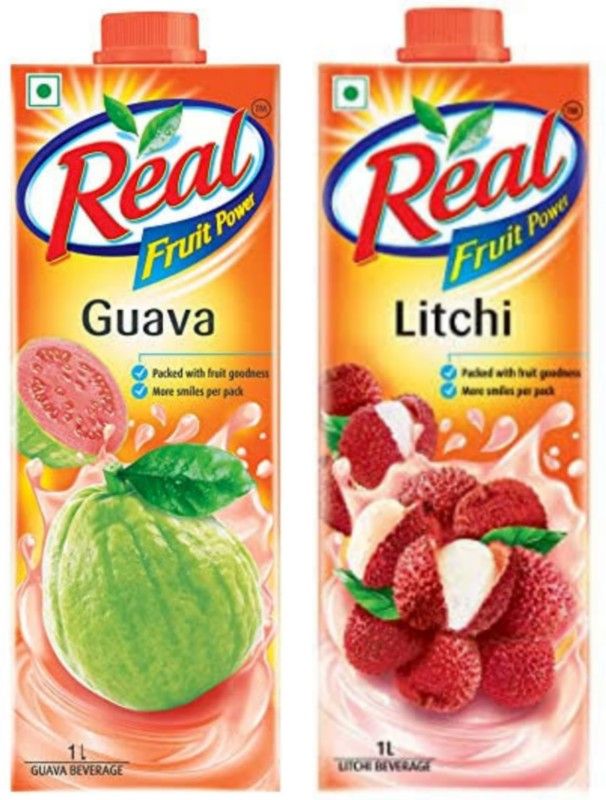 Real guava juice 1 ltr and litchi juice 1 ltr combo pack  (2 x 1 L)