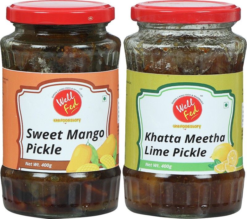 wellfed Sweet Mango & Khatta Meetha Lime Pickle Combo | 400g Each | Pack Of 2 | Mango, Lemon, Lime Pickle  (2 x 400 g)