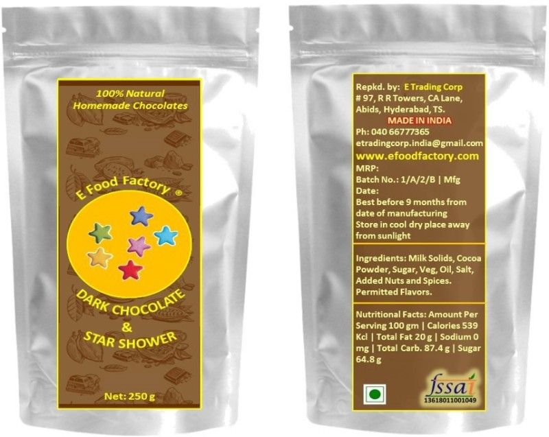 E Food Factory Home Made Dark Chocolate And Star Shower Bars  (250 g)