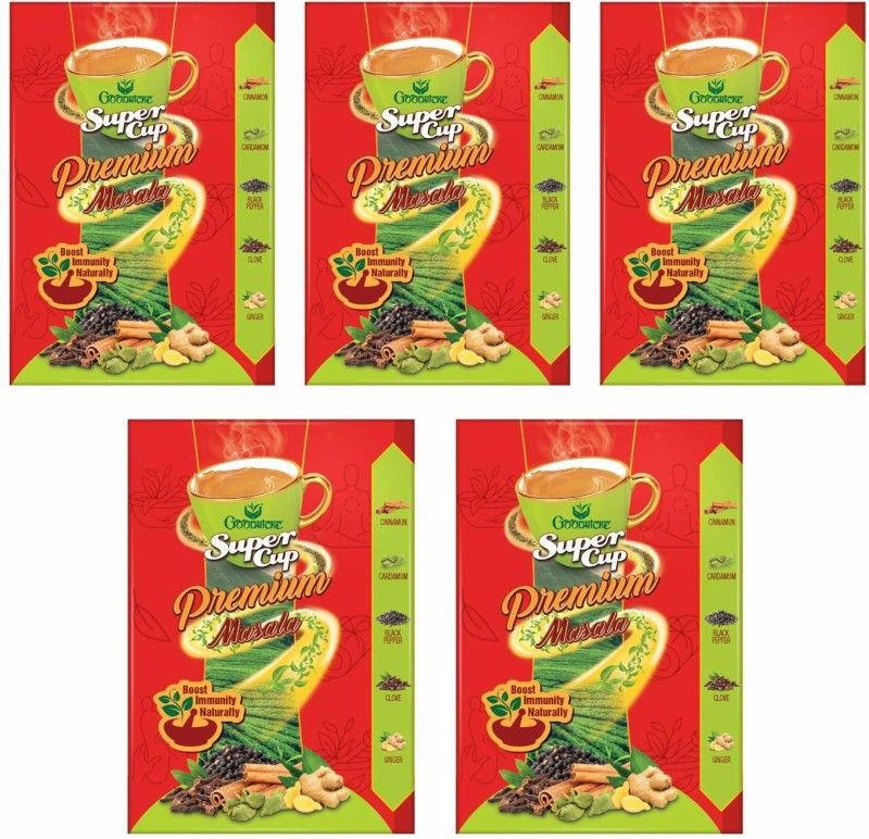 Goodricke Super Cup Premium Masala Tea 250gm-Pack of 5 | 100% Natural Spices-Ginger,Clove,Black Pepper,Cinnamon & Cardamom| Immunity Booster Spices Masala Tea Box  (5 x 250 g)