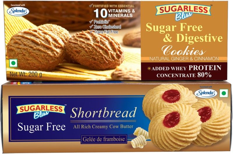 Sugarless Bliss Sugar Free Raspberry Short bread Cookies and Ginger Cookies 2x200gm(400gm) Cookies  (400 g, Pack of 2)