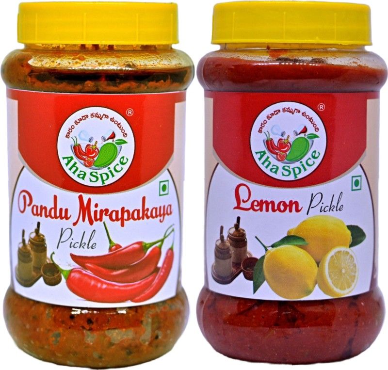 AHA RED CHILLY Pickle 500Grams and LEMON Pickle 500Grams, Tasty ANDHRA Red Chilli, Lemon Pickle  (2 x 500 g)