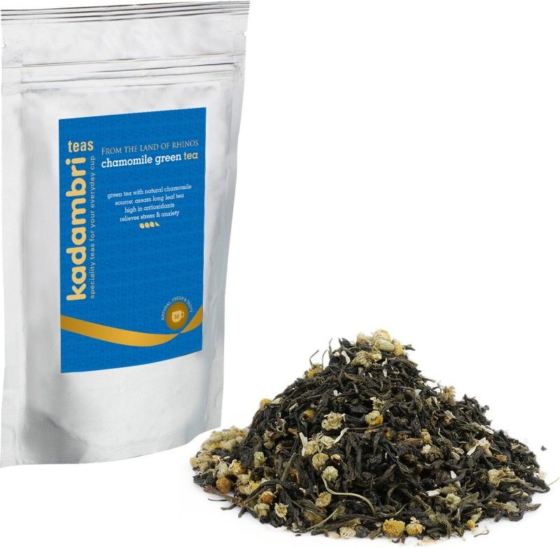 kadambri Chamomile Green Tea, relieves Stress & Anxiety (100 Cups) | Soothing Sleep Tea | Whole Leaf Tea with 100% Natural Chamomile Flowers Chamomile Green Tea Pouch  (2 x 100 g)