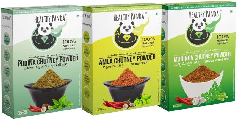 HEALTHY PANDA Desi Chutney Combo 300G (100x3) - Pudina+Amla+Moringa (100% Fresh & Natural) Chutney Powder  (3x100 g)