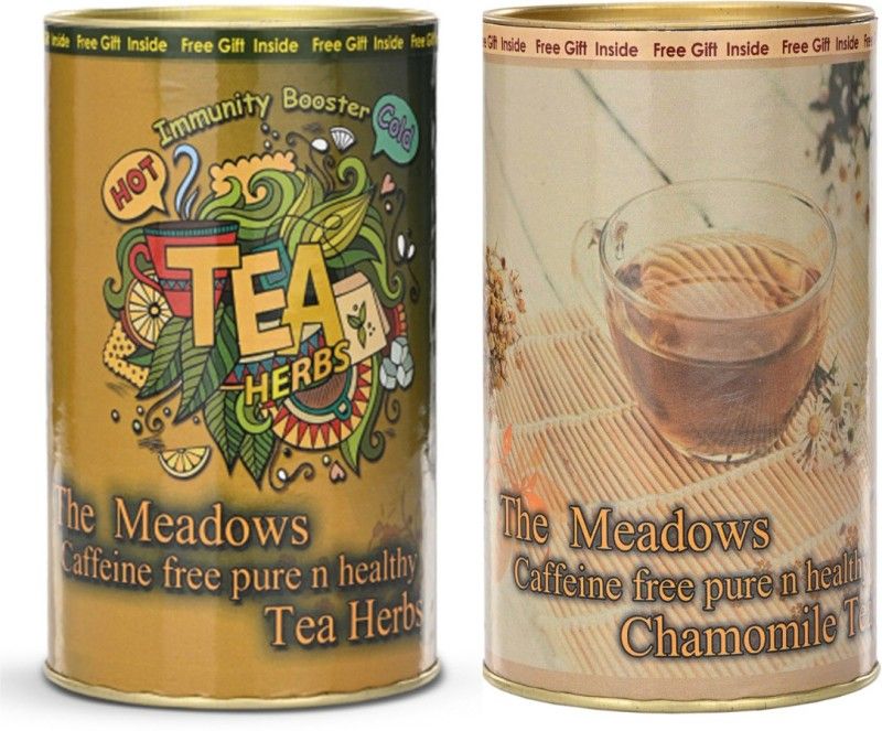 The Meadows Combo of Pure n Healthy Tea Herbs - 50gm & Dry Chamomile Flowers Tea - 50gm | Immunity Booster | Controls Blood sugar level | Effective in Reducing Pain | Breathing Problems | Stress Reducer | Pack of 2 Herbal Tea Tin  (2 x 50 g)