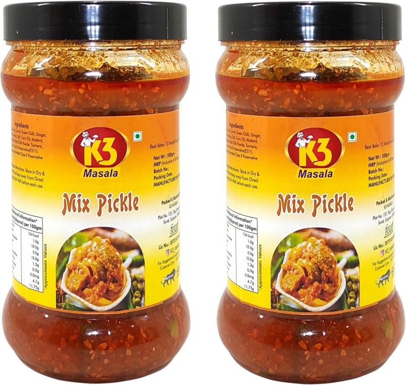 K3 Masala Mix Pickle 500gm (Pack of 2) Mixed Pickle  (6 x 166.67 g)
