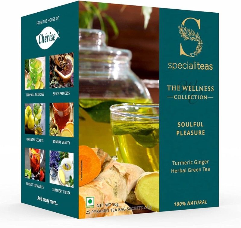 Cherise Specialiteas Soulful Pleasure Turmeric Ginger Herbal Green Tea (2 g x 25 Pyramid Tea Bags) Turmeric, Ginger Green Tea Box  (50 g)