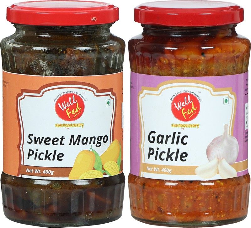 wellfed Sweet Mango & Garlic Pickle Combo | 400g Each | Pack Of 2 | Mango, Garlic Pickle  (2 x 400 g)