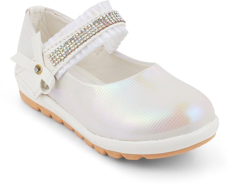 Velcro Ballerinas For Girls  (White)