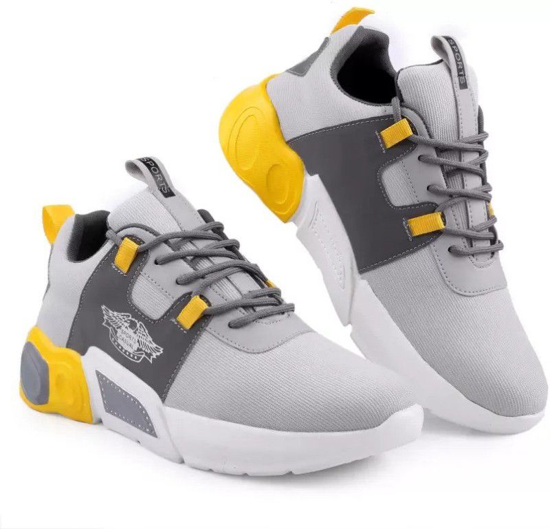 TRADITIONAL Running Shoes For Men  (Grey, Yellow)