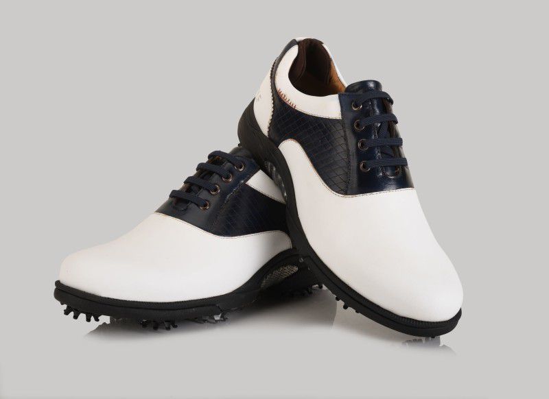 East Star Sports Austin Antique White-Blue ESS Golf Shoes with removable Spikes Golf Shoes For Men  (White, Blue)