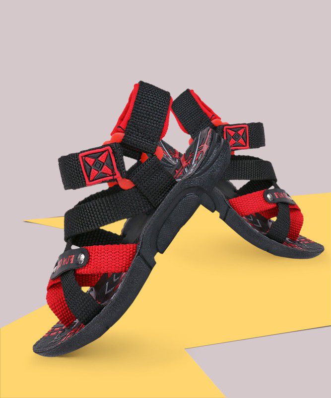 Velcro Sports Sandals For Boys  (Red)
