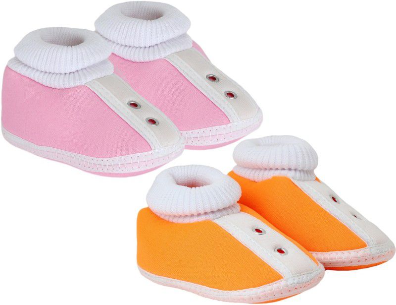 Neska Moda 0 To 12 Month Set of 2 Pair Baby Booties  (Toe to Heel Length - 12 cm, Pink, Orange)