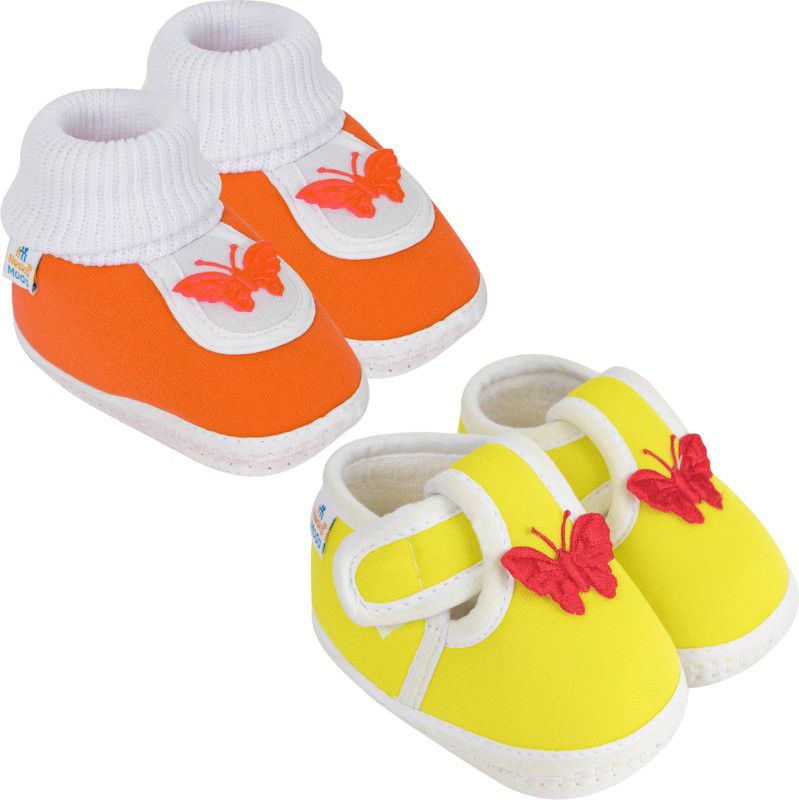 0 To 6 Months Baby Girls Butterfly Booties  (Toe to Heel Length - 10 cm, Yellow, Orange)