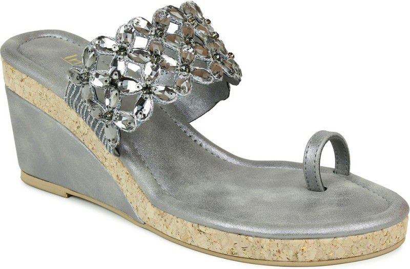 Women Silver Wedges Sandal